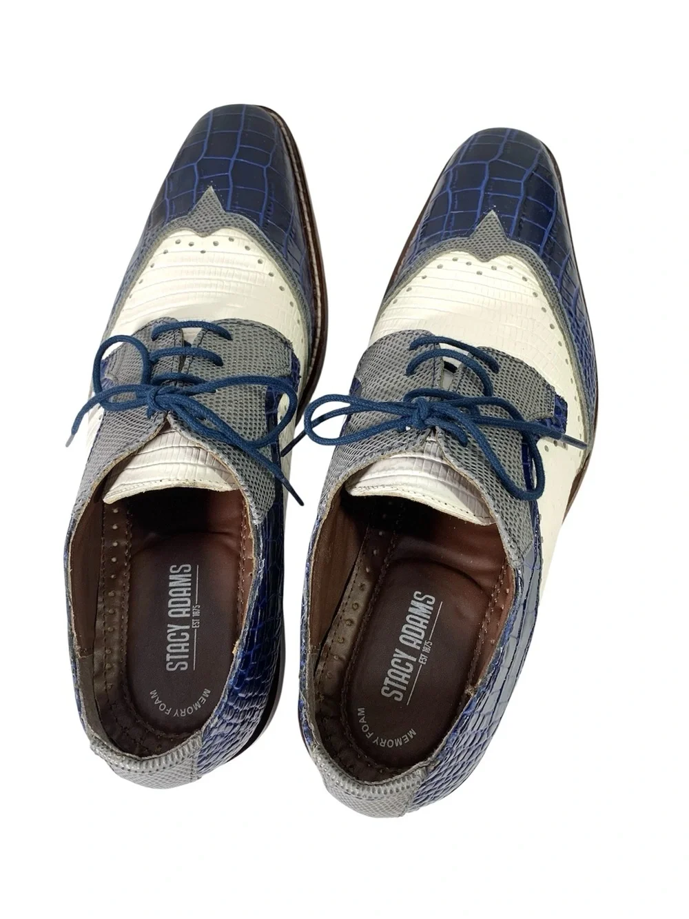 Stacy Adams Gallinari Wingtip Lace Up Leather Shoes Dark Blue Multi 10.5 M